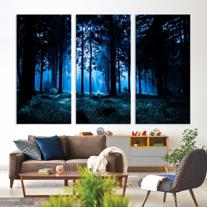 Night in Dark Forest Wall Art Forest Canvas Print