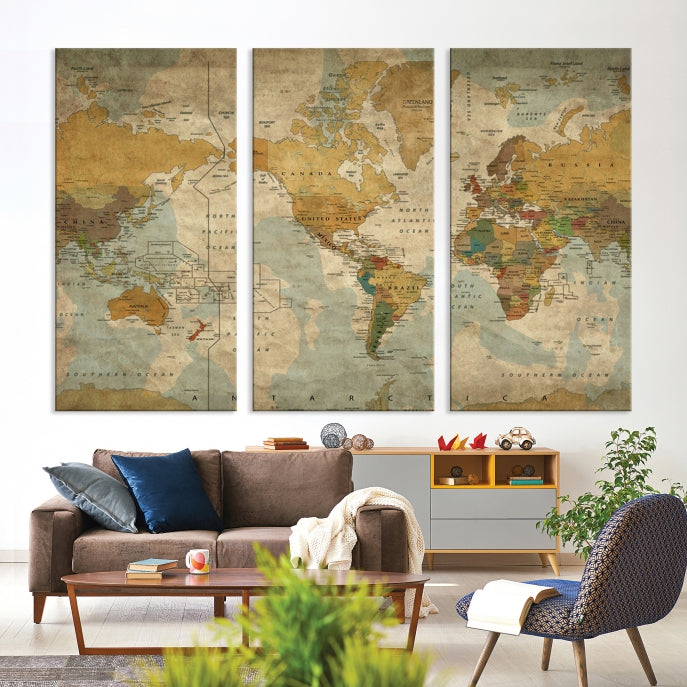 Wall Art Old Classic Vintage World Map Canvas Print