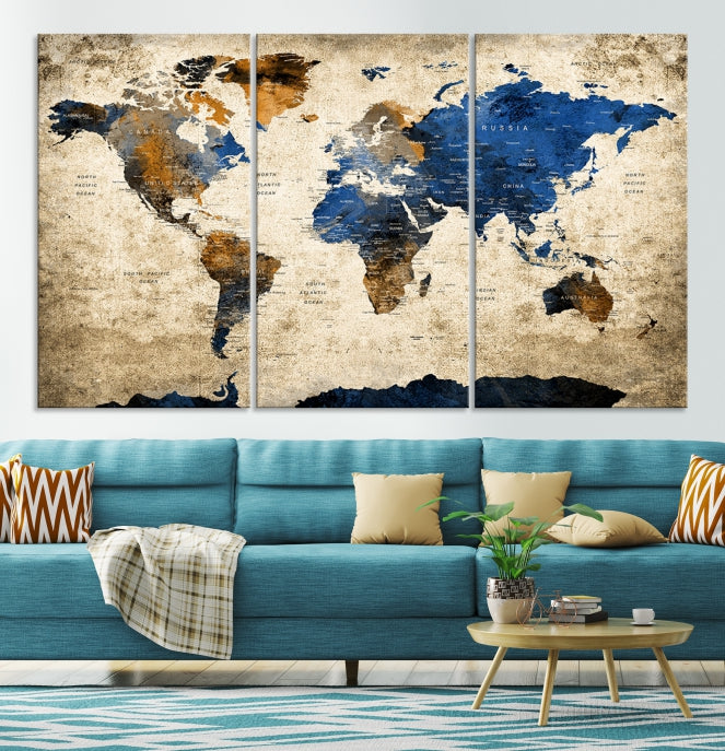 Lienzo de mapa mundial, arte de lienzo de mapa mundial para decoración del hogar y la oficina