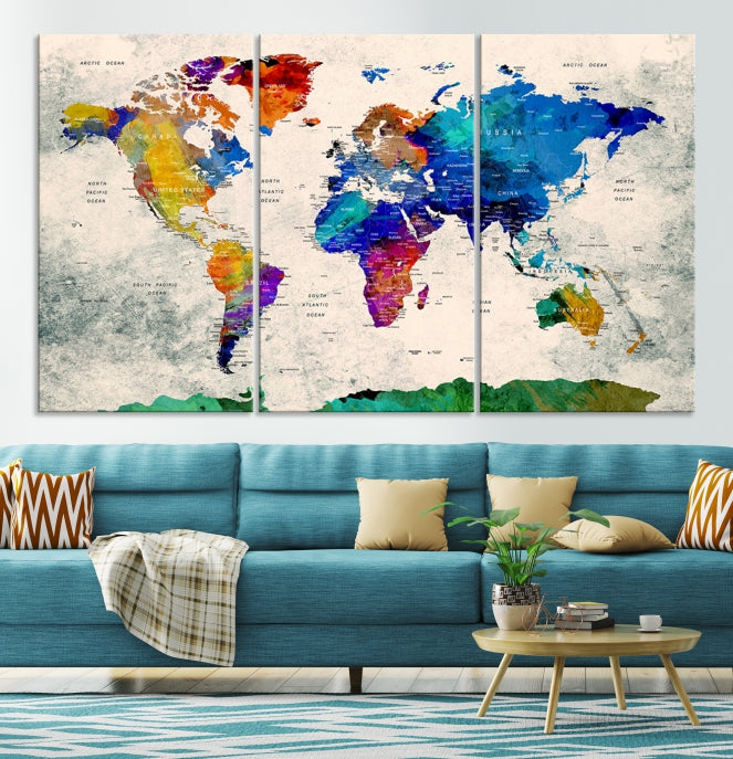 Carte du monde à punaise Impression sur toile