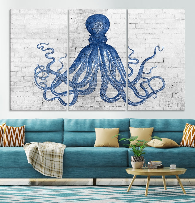 Octopus with Brick Wall Background Abstract Wall Art Canvas Print