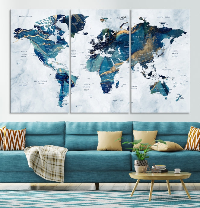 Turquoise World Map Wall Art Canvas Print