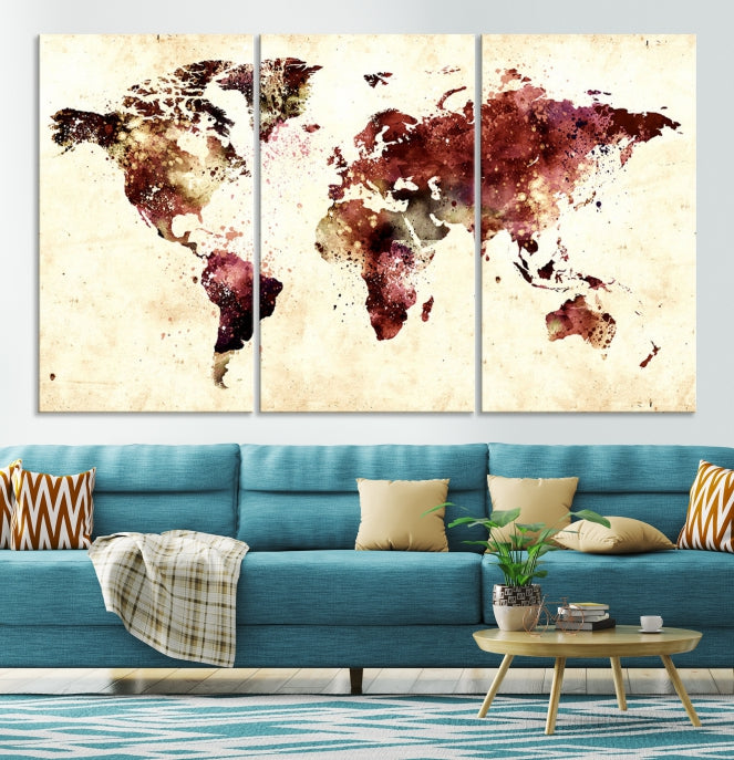 Mapa del mundo de acuarela grande Arte de la pared Ilustraciones del mapa del mundo Lienzo