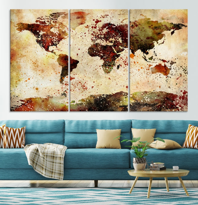 Carte du monde Art mural peinture à l'encre carte du monde impression sur toile