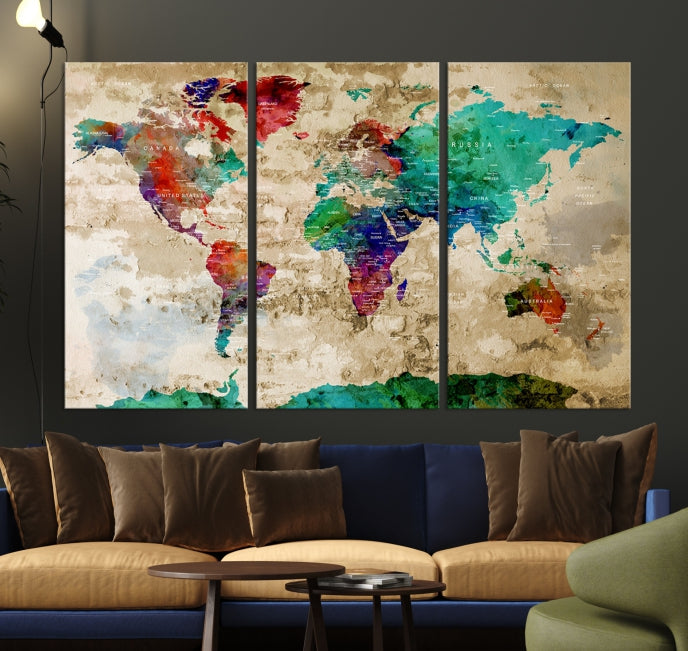 Impresión en lienzo del arte de la pared del mapa del mundo para la decoración del hogar