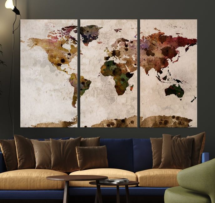 Carte du monde aquarelle Art mural Carte du monde Impression sur toile