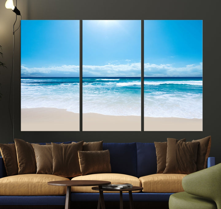 Tableau sur toile imprimé mer et plage bleu brillant