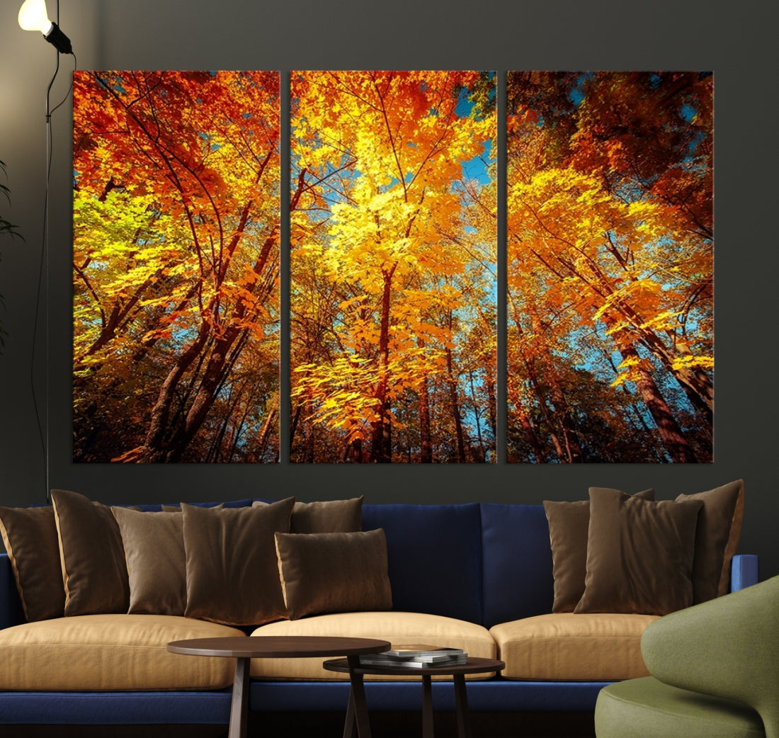 Forest View at Fall Large Wall Art Autumn Colors Landscape Canvas Print