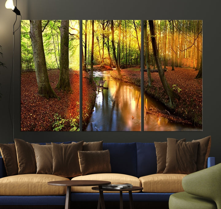 Wall Art Landscape Canvas Print Small River Inside Colorful Forest