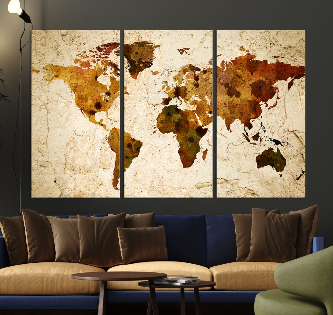 Large Watercolor World Map Canvas Print