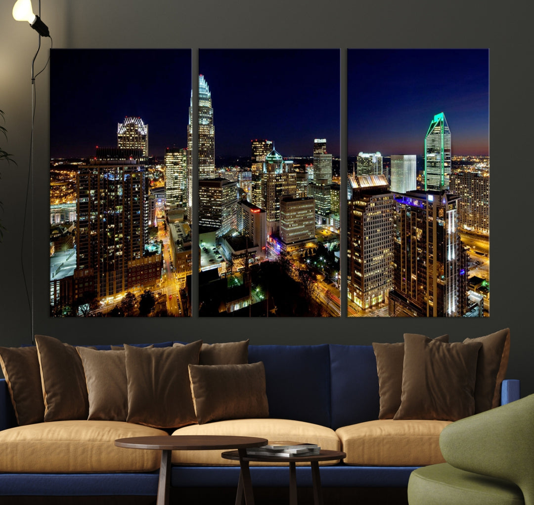 Atlanta City Lights Night Blue Skyline Cityscape View Wall Art Canvas Print