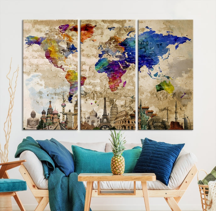 Carte du monde Wall Art Aquarelle Impression sur toile
