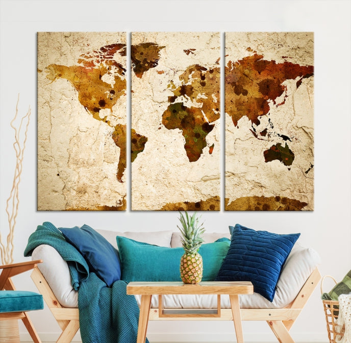 Sepia World Map Wall Art World Map Canvas Print