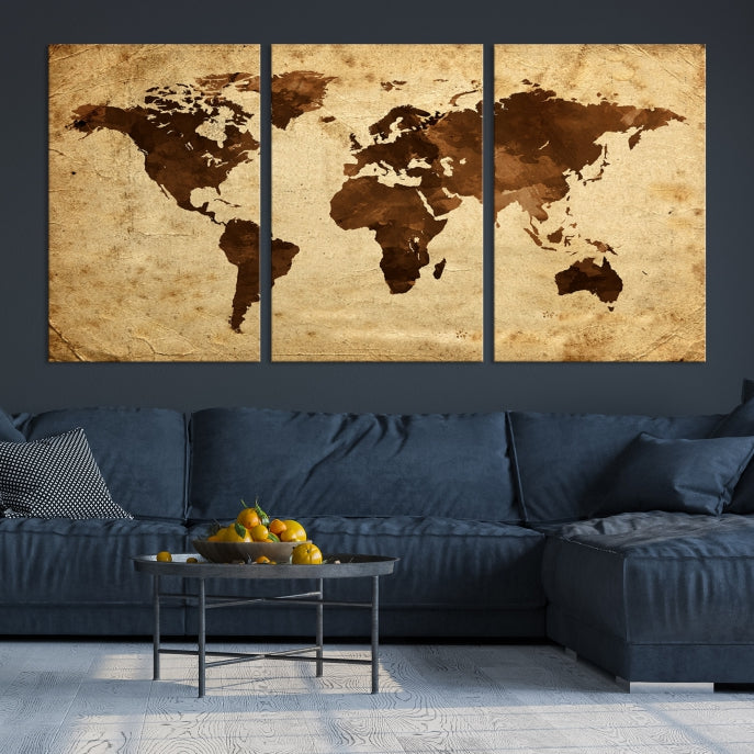 Brown Watercolor World Map on Old Paper Style Background