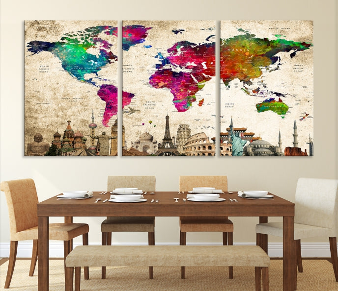 Watercolor Vintage Background World Map Wall Art Canvas Print