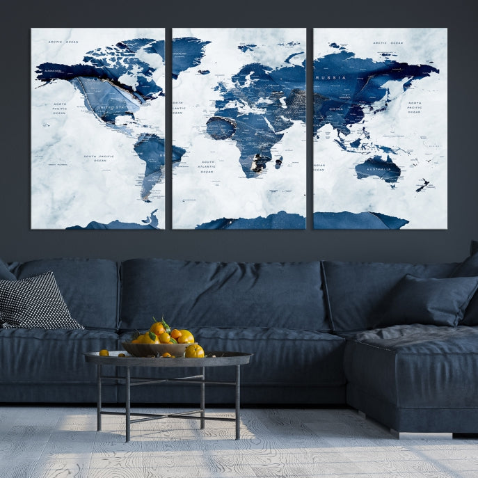 Mapa mundial extra grande en azul marino con arte de pared de la Antártida Lienzo