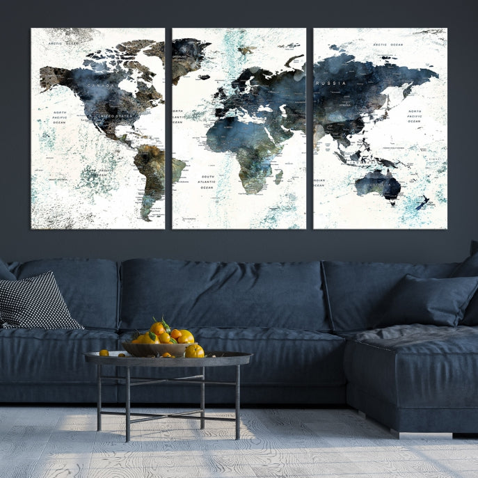 Arte de pared del mapa del mundo con alfiler de acuarela grande Lienzo