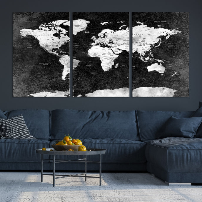 Carte du monde à punaise avec impression d'art mural sur toile de l'Antarctique