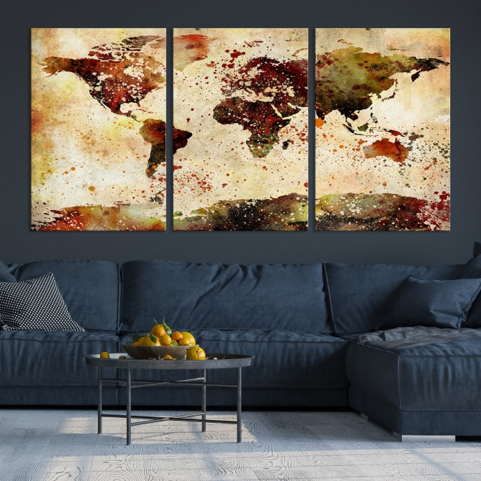 Carte du monde Art mural peinture à l'encre carte du monde impression sur toile