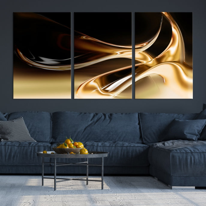 Golden Heart On Black Background Abstract Wall Art Canvas Print