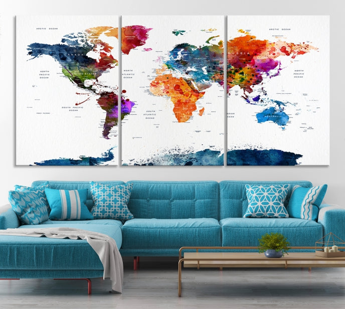 Arte colorido de la pared del mapa del mundo Lienzo