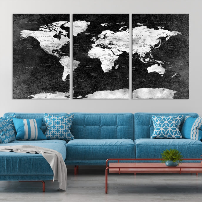 Mapa mundial de alfiler extra grande con impresión artística de pared en lienzo grande de la Antártida
