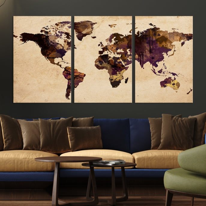 Viajes del mapa del mundo de la acuarela marrón Lienzo