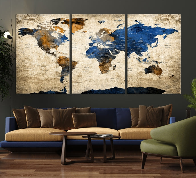 Toile de carte du monde, art sur toile de carte du monde et