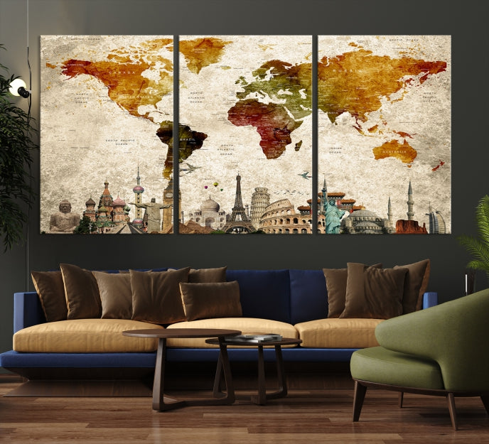 Modern World Map Wall Art Canvas Print