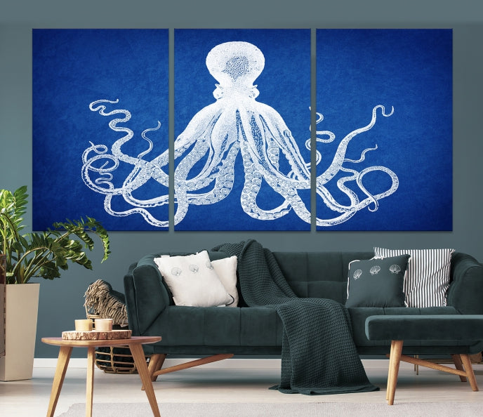 Large Wall Art Blue Octopus Canvas Print - Octopus Art Print