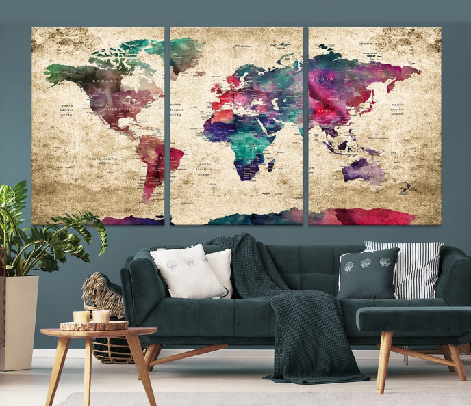 Arte de pared con alfiler de mapa mundial Lienzo