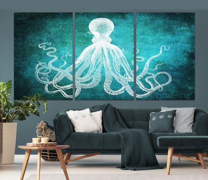 Art mural abstrait de poulpe vert Impression sur toile