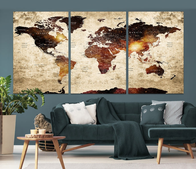 Arte de pared de mapa mundial con alfiler de acuarela extra grande Lienzo