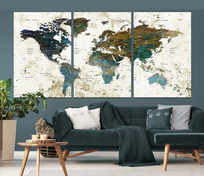 Mapa mundial de arte de pared de acuarela grande Lienzo