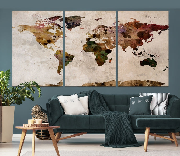 Watercolor World Map Wall Art World Map Canvas Print