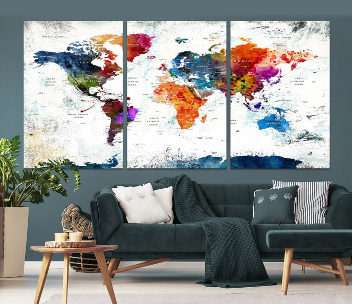 Carte du monde Wall Art Aquarelle Carte Impression sur toile