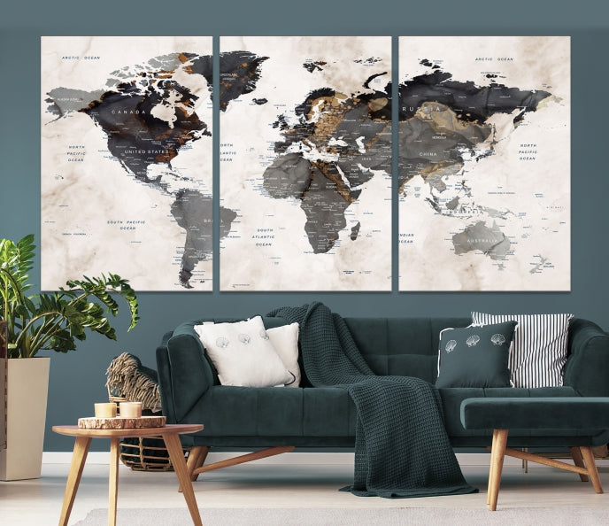 Grunge World Map Wall Art Canvas Print