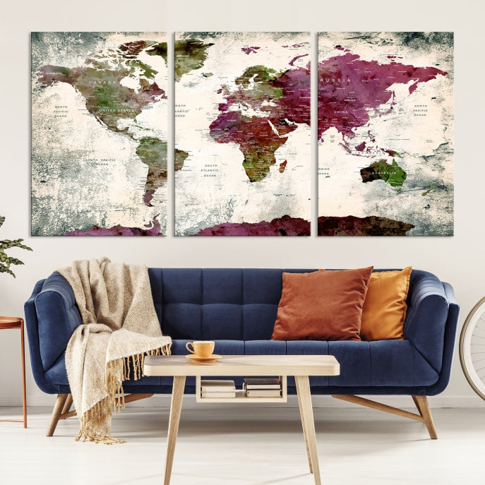 Carte du monde Art mural Impression sur toile Art mural