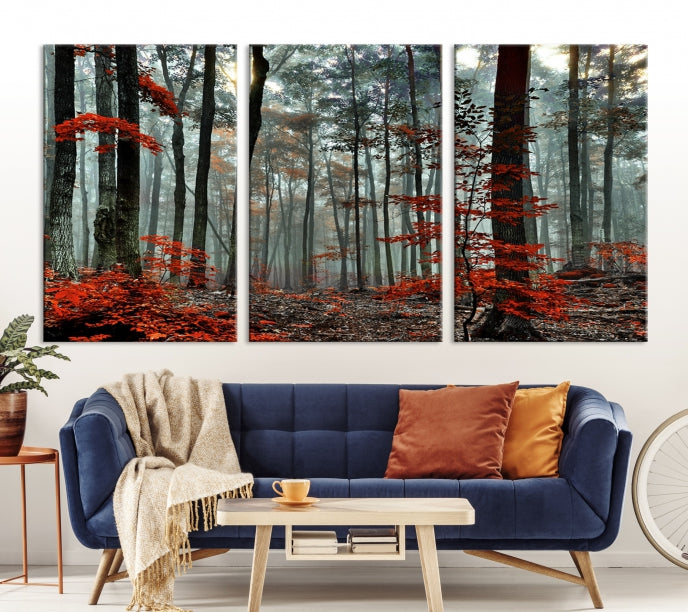 Lienzo decorativo para pared con diseño de árboles del bosque rojo, para sala de estar, comedor, hogar, oficina, decoración de pared