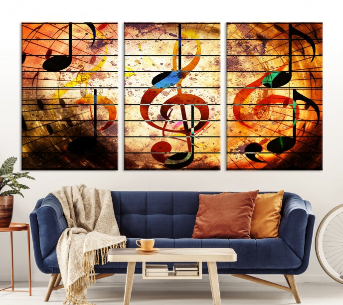 Impresión en lienzo de arte de pared grande abstracto con nota musical