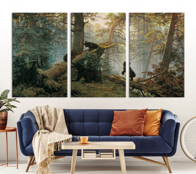 Baby Bears in Forest Wall Art Canvas Print