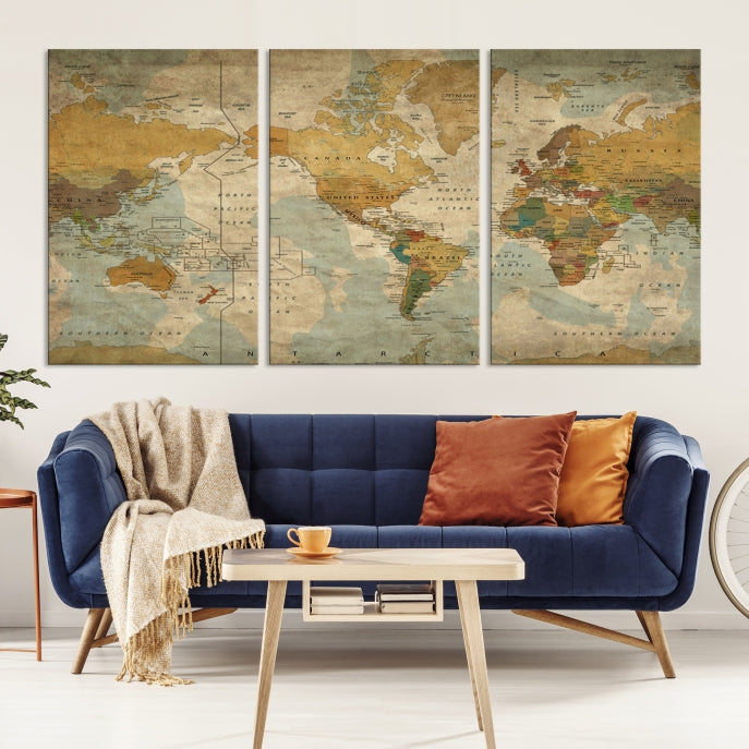 Wall Art Old Classic Vintage World Map Canvas Print