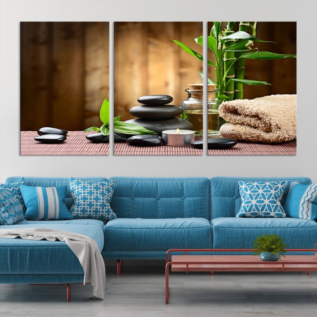 Yoga Zen Meditation with Stone and Bamboo Canvas Print