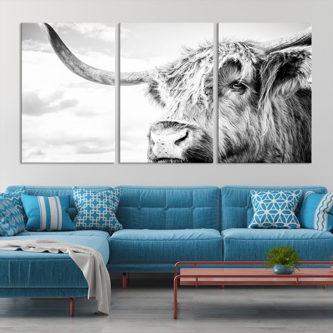 Highland Cow Canvas Wall Art Farmhouse Decor Cow Black White Print Rustic Wall Decor Animals Painting Scottish Cow Wall