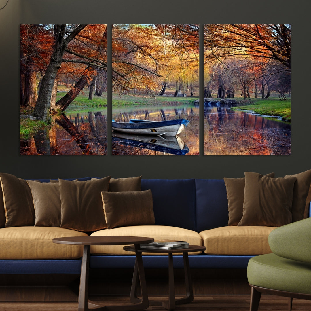 Toile d'art mural imprimée, magnifique rivière dans un paysage forestier en automne, panneaux d'art mural