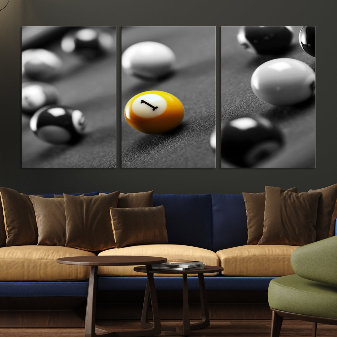 52108 - Large Wall Art Black and White Concept Billiard Balls Canvas Print
