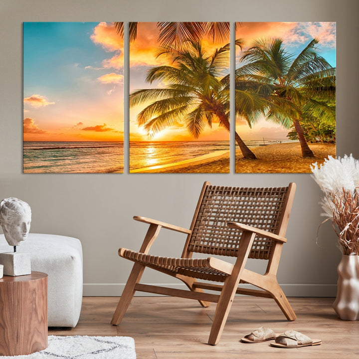 Wall Art Canvas Beautiful Palms on Beach at Sunset
