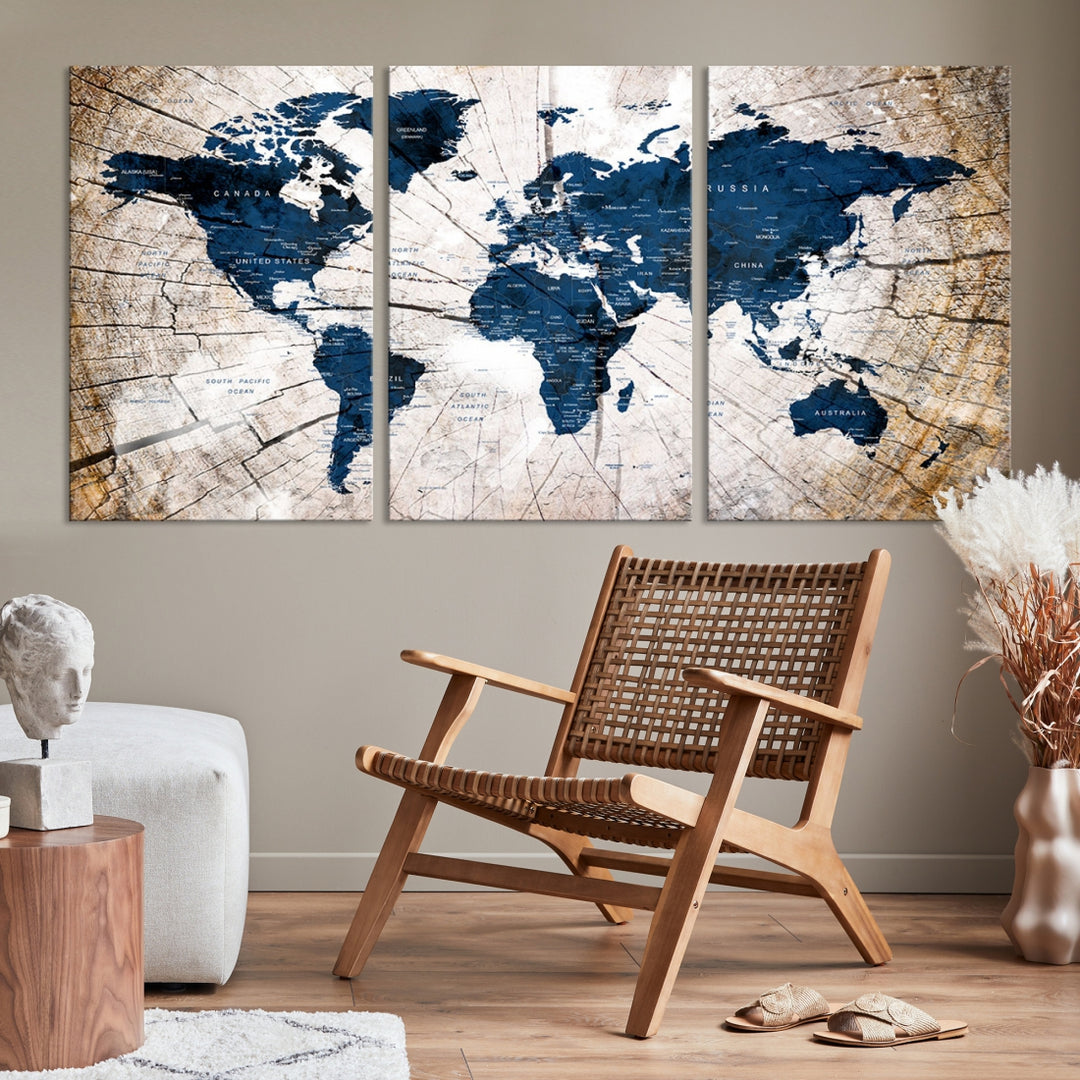 Vintage World Map on the Grunge Background Wall Art Canvas Print