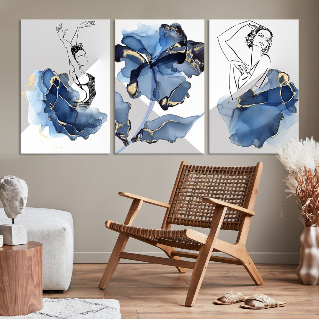 Aquarelle peinture abstraite oeuvre murs toile mur Art impression bleu danseur