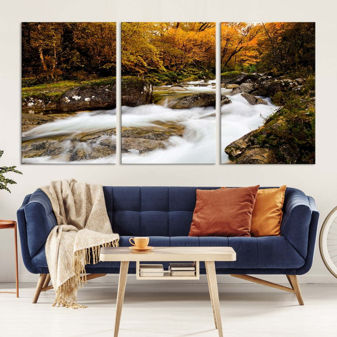 Large Wall Art Waterfall Canvas Print - River in Forest in Autumn